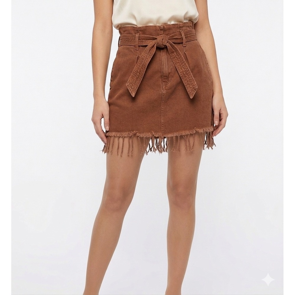 Free People East Of Eden Denim Mini Skirt Women's 29 (6-8) Belted Paperbag Waist
